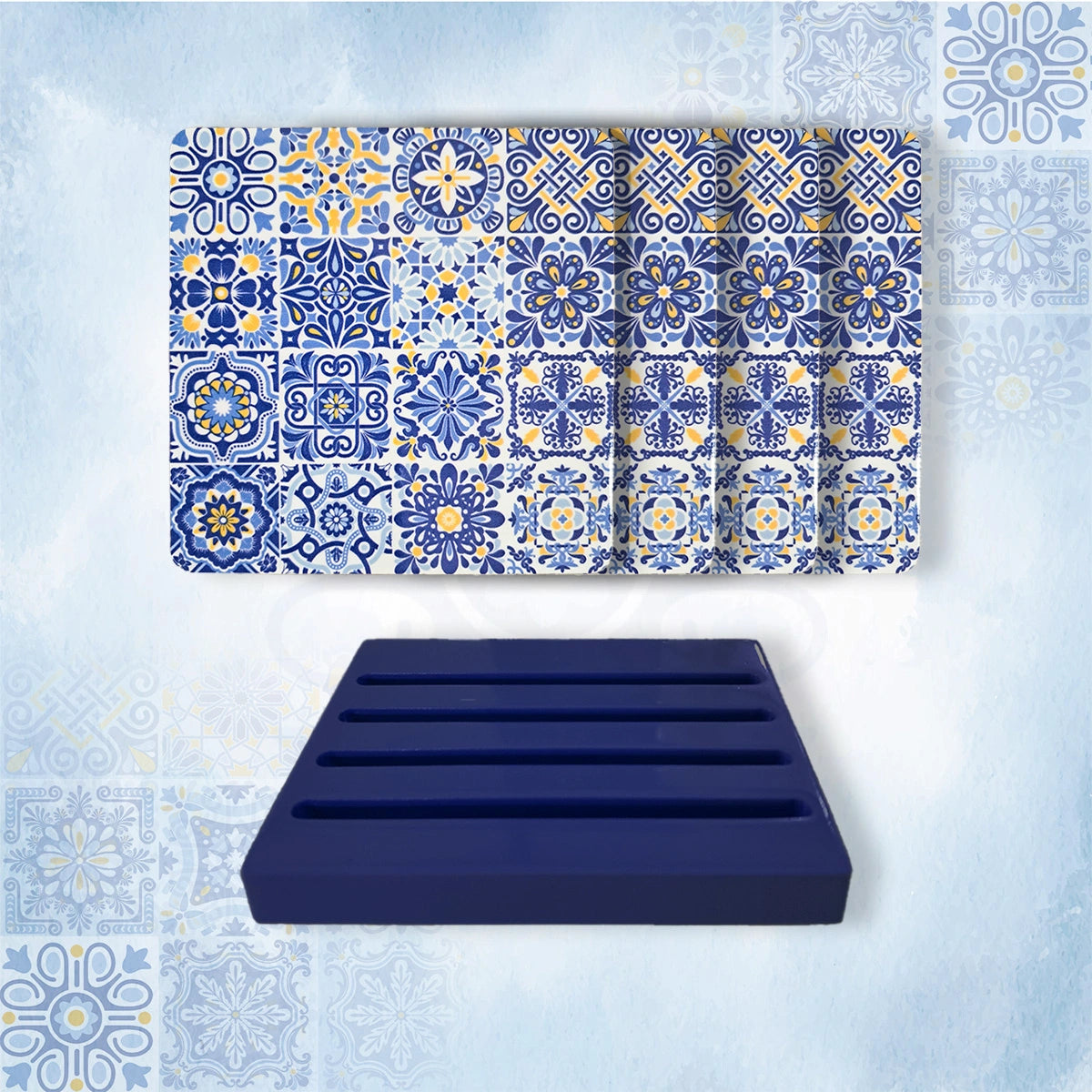Portuguese Blue Tiles Coasters | Set of 4 with Stand