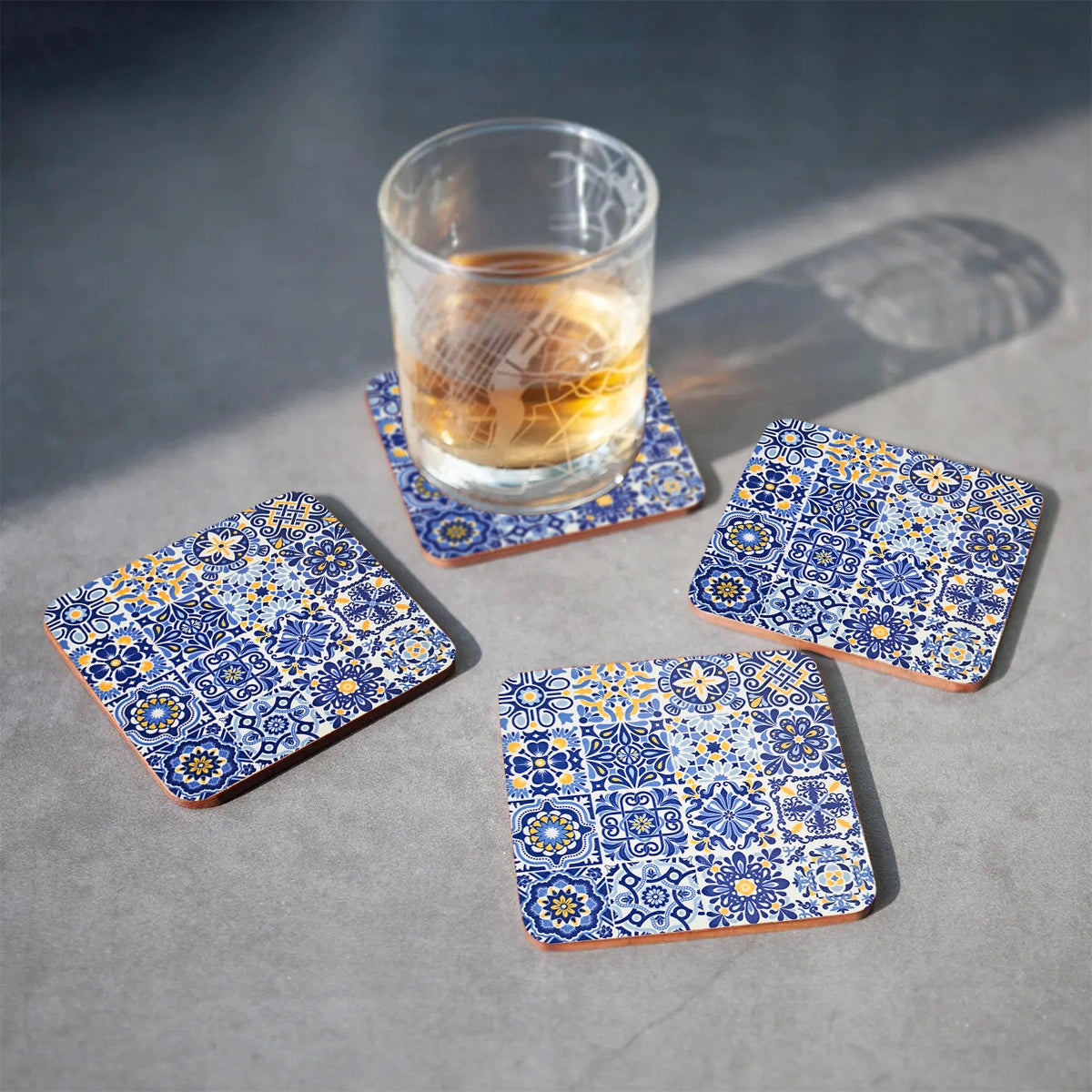 Portuguese Blue Tiles Coasters | Set of 4 with Stand