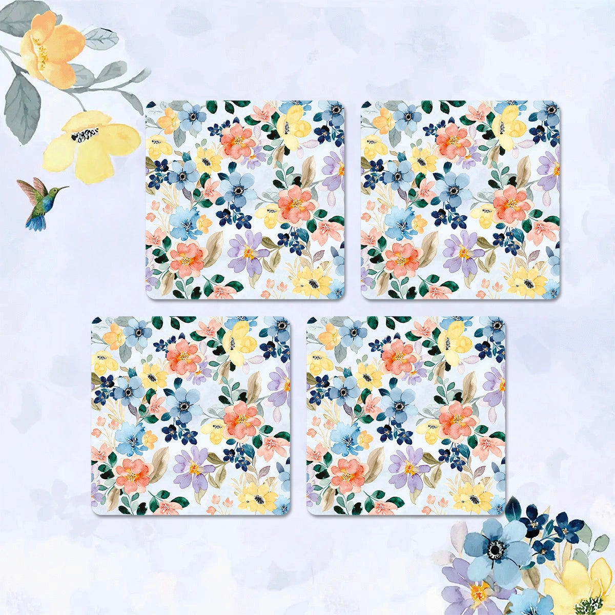 Summer Flowers Coasters | Set of 4 with Stand