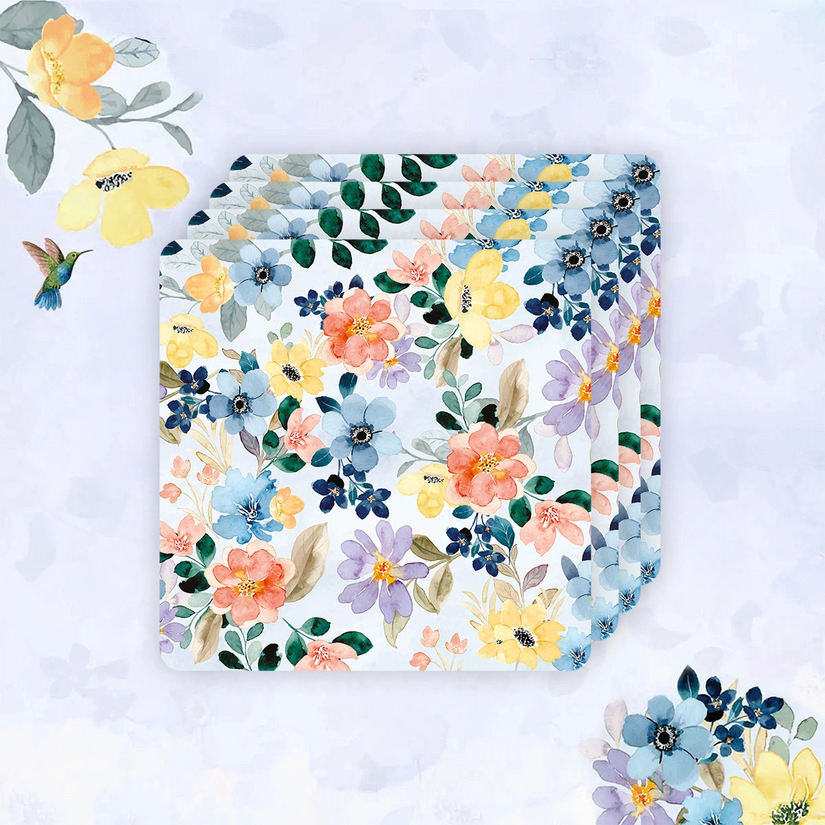 Summer Flowers Coasters | Set of 4 with Stand
