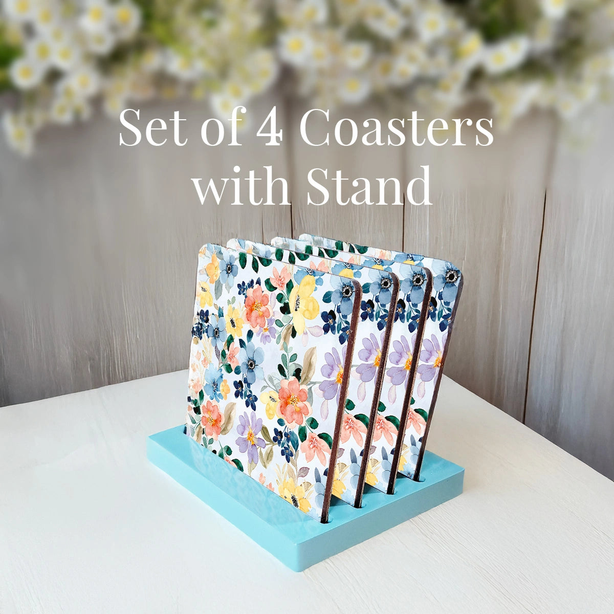 Summer Flowers Coasters | Set of 4 with Stand
