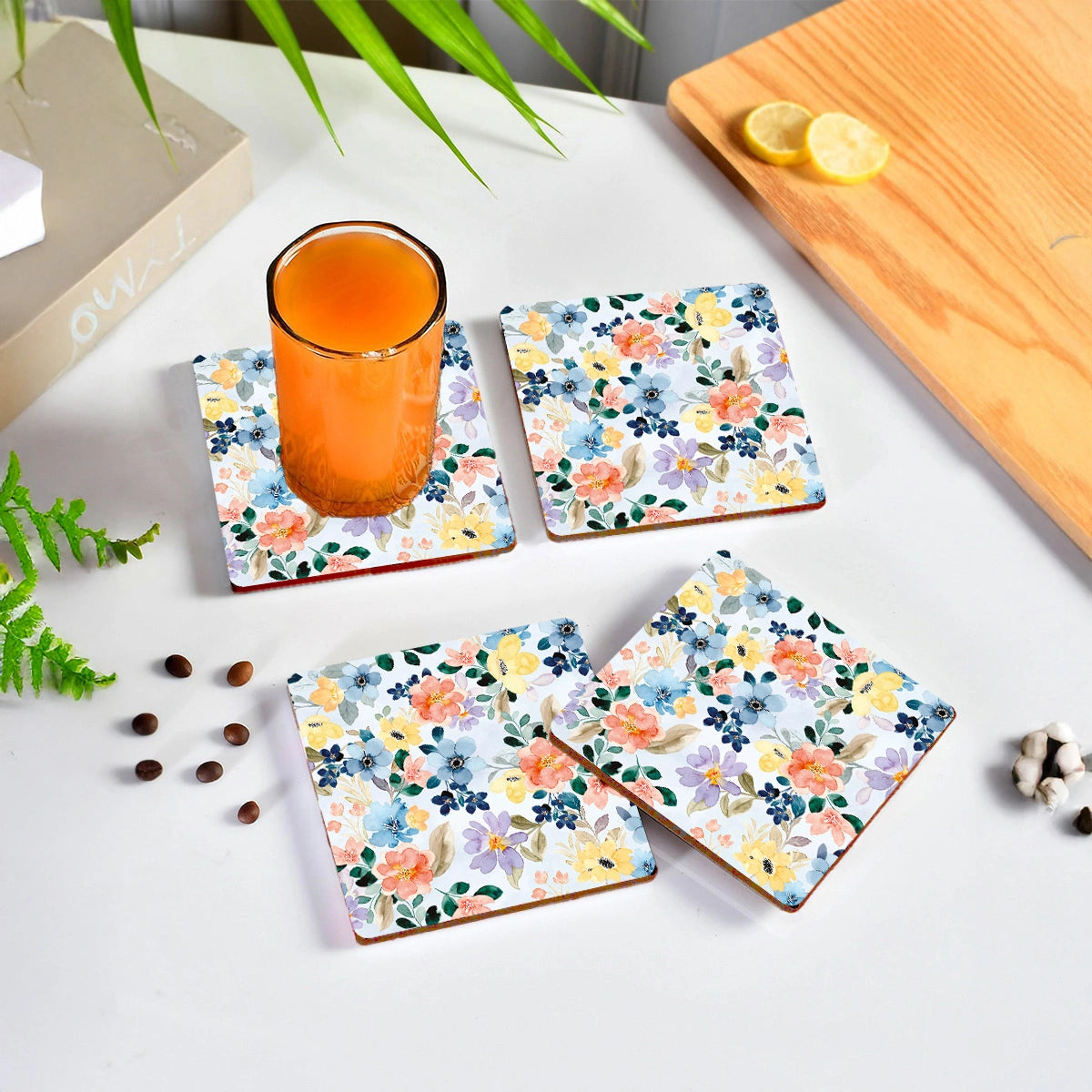 Summer Flowers Coasters | Set of 4 with Stand