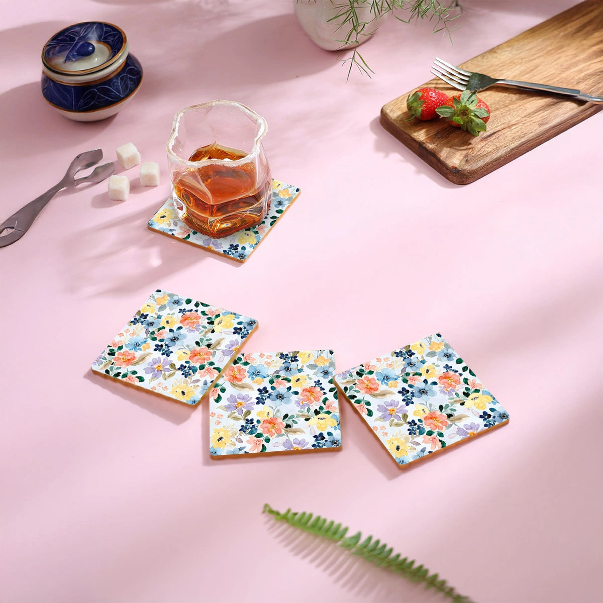Summer Flowers Coasters | Set of 4 with Stand