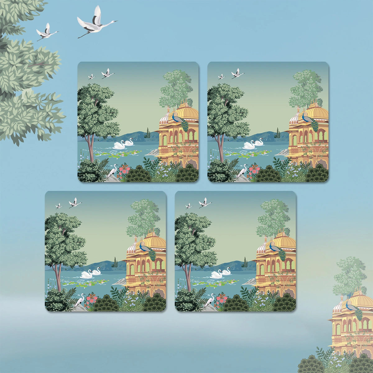 Swan Serenade Coasters | Set of 4 with Stand
