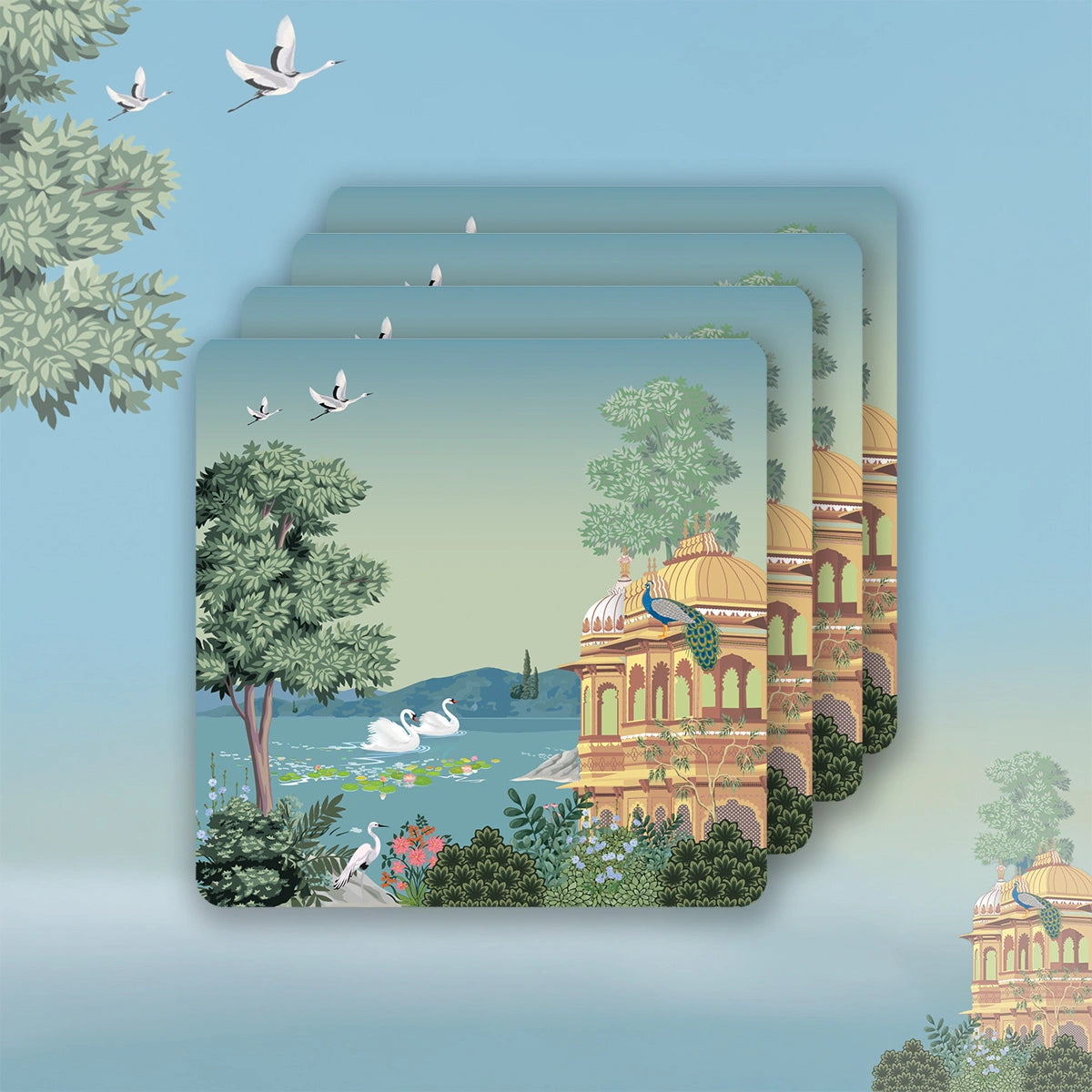 Swan Serenade Coasters | Set of 4 with Stand