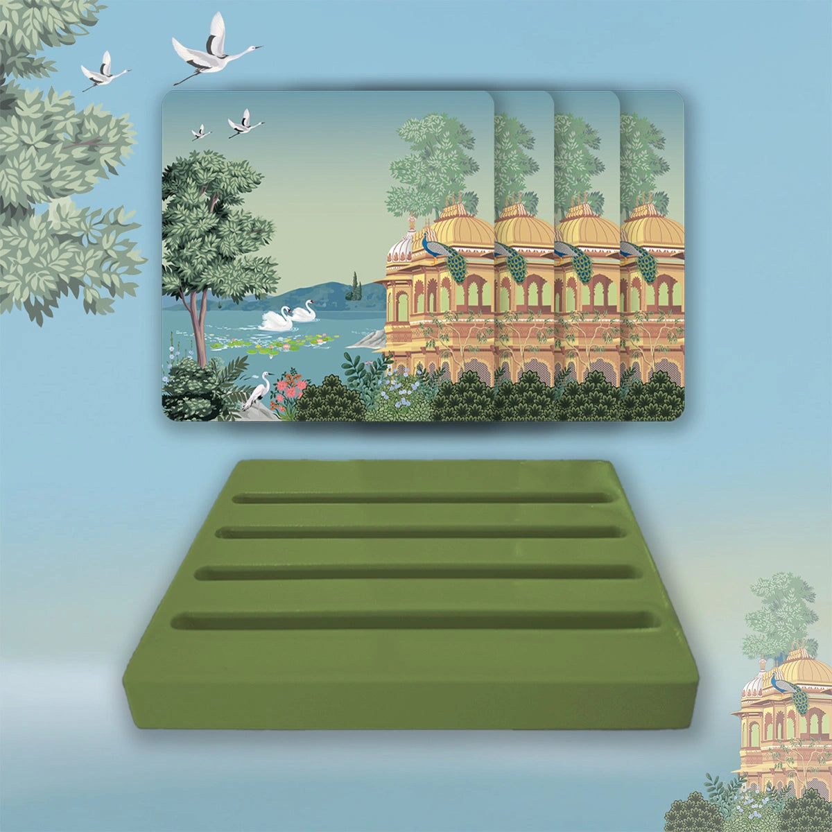 Swan Serenade Coasters | Set of 4 with Stand