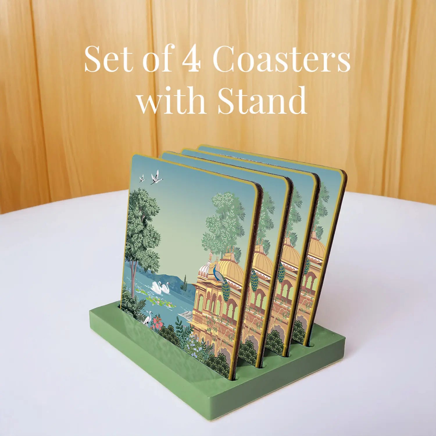 Swan Serenade Coasters | Set of 4 with Stand