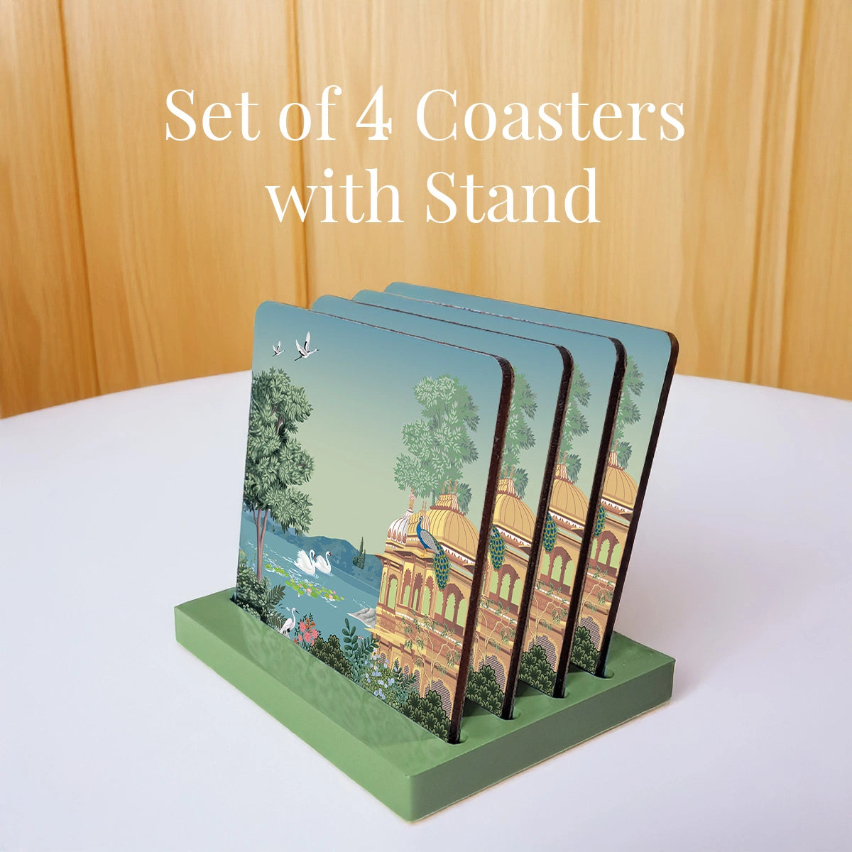 Swan Serenade Coasters | Set of 4 with Stand