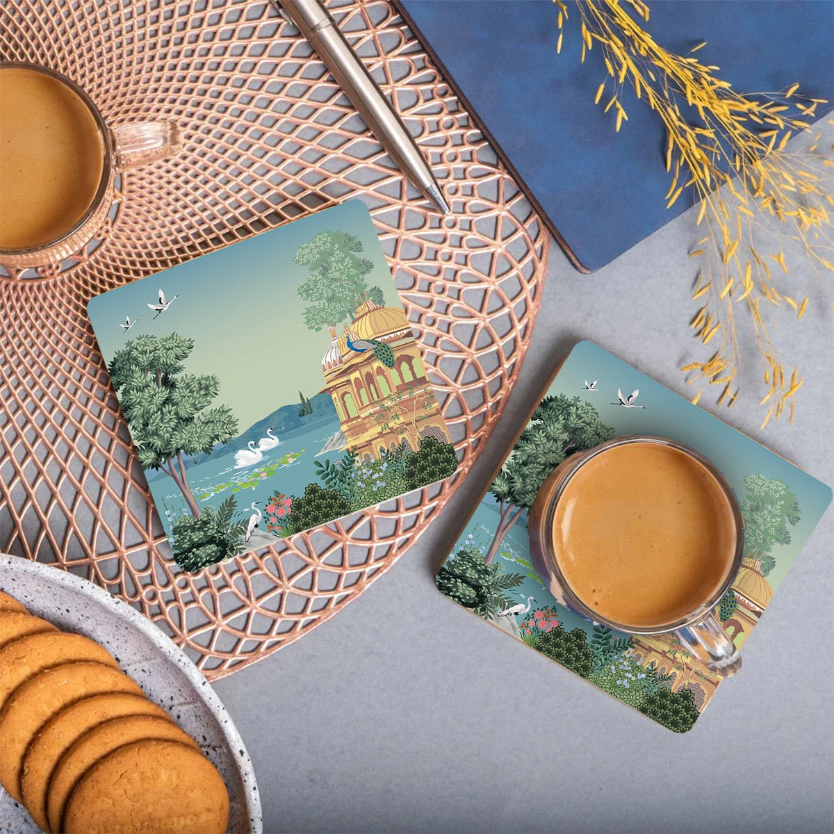 Swan Serenade Coasters | Set of 4 with Stand