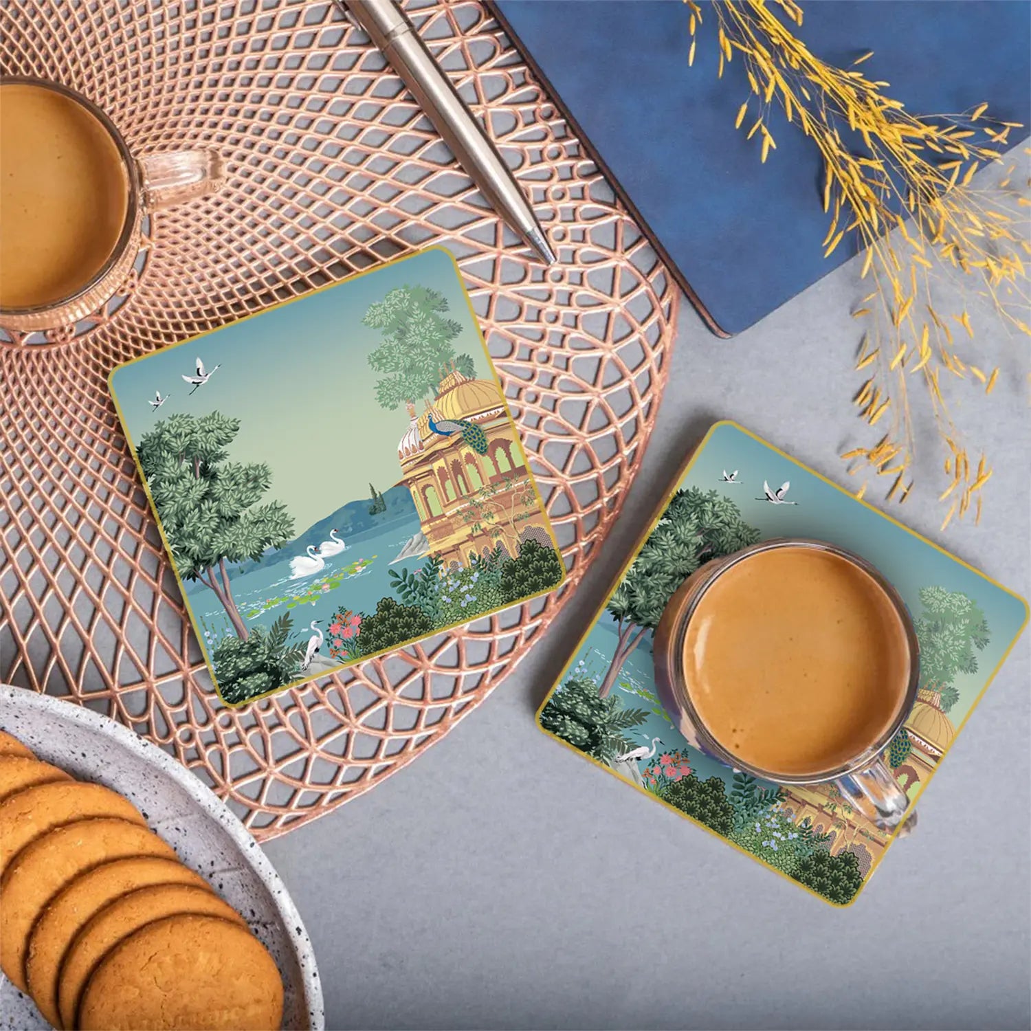 Swan Serenade Coasters | Set of 4 with Stand