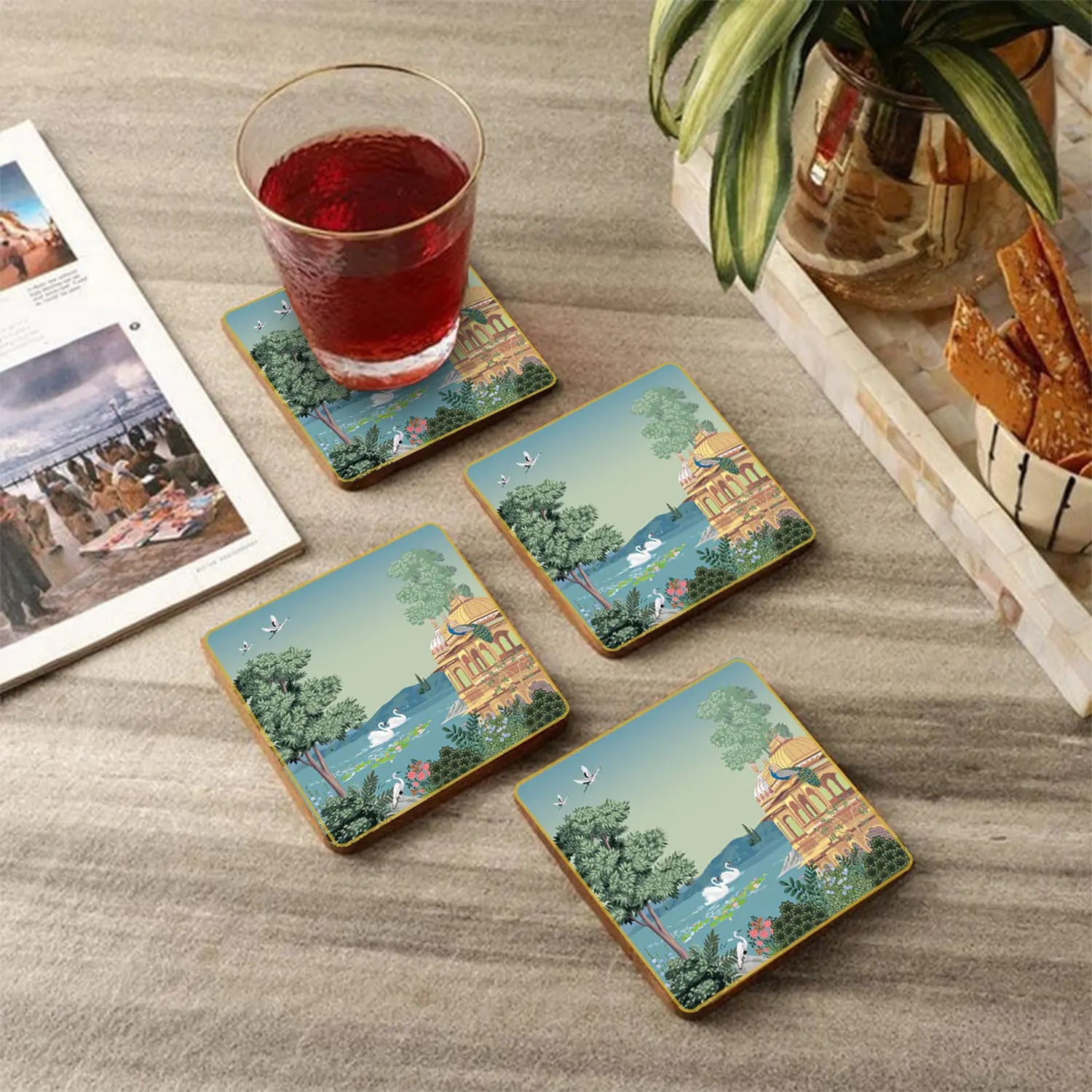Swan Serenade Coasters | Set of 4 with Stand