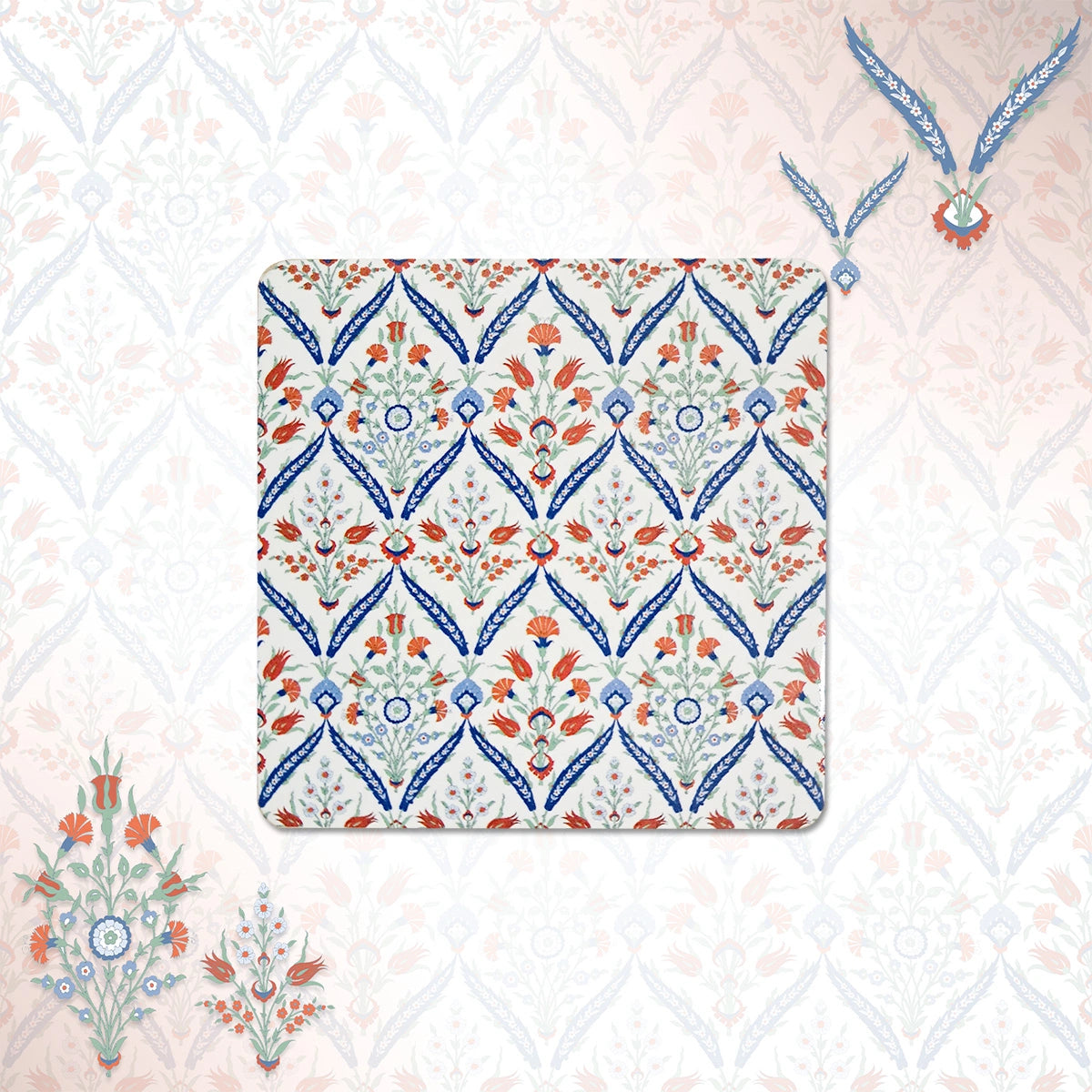 Turkish Flowers Coasters | Set of 4 with Stand