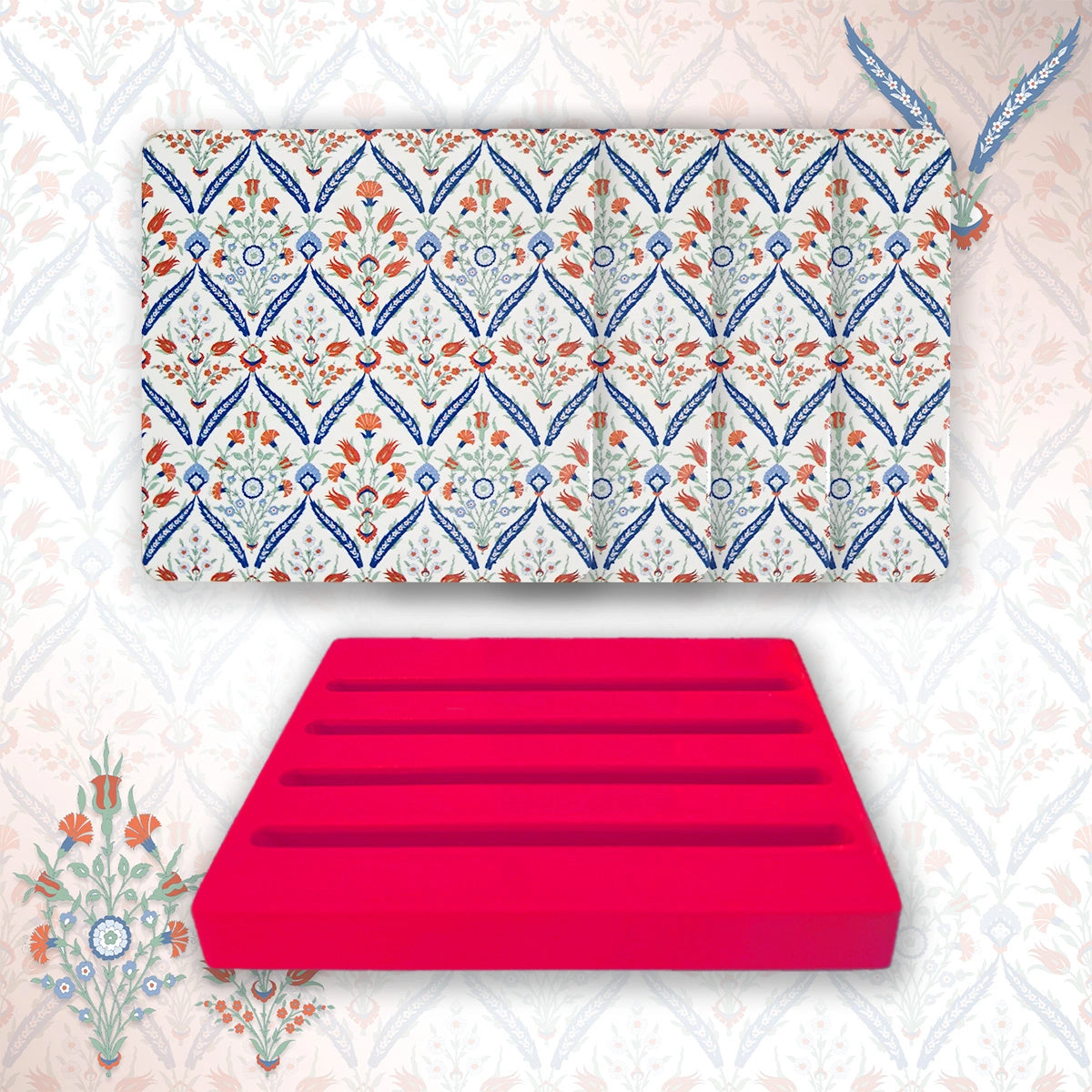 Turkish Flowers Coasters | Set of 4 with Stand