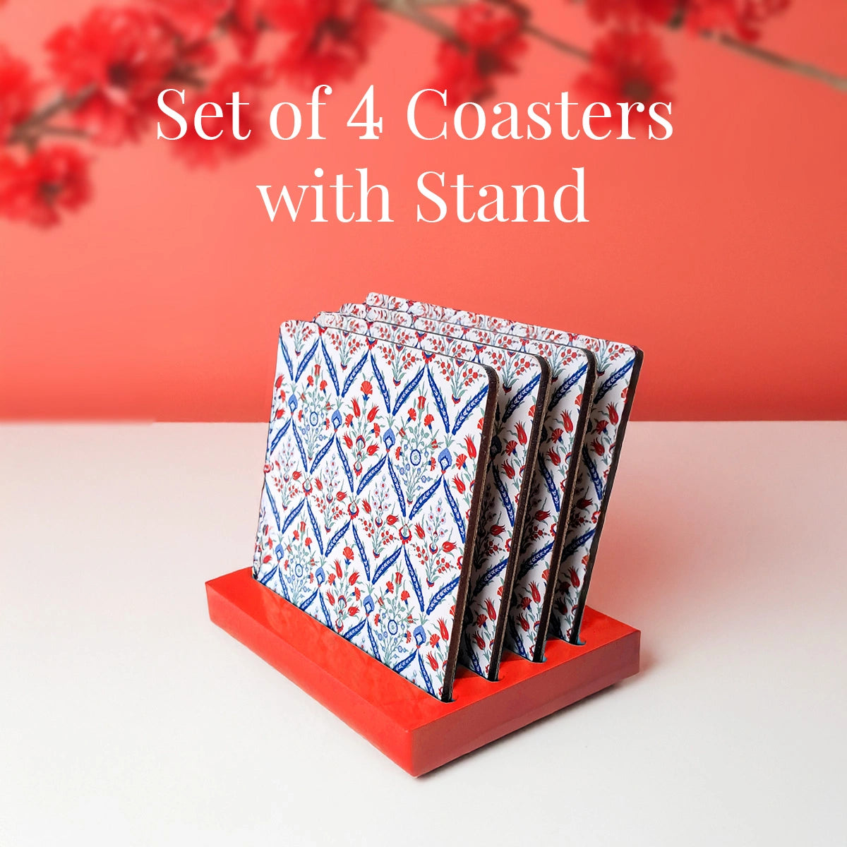 Turkish Flowers Coasters | Set of 4 with Stand