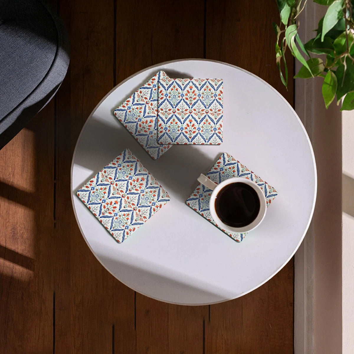 Turkish Flowers Coasters | Set of 4 with Stand