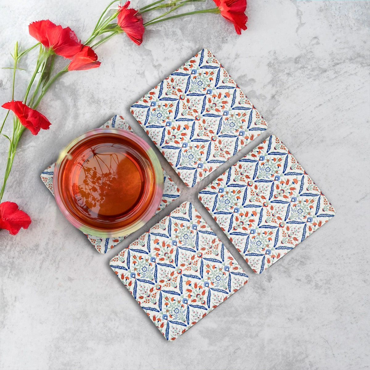 Turkish Flowers Coasters | Set of 4 with Stand