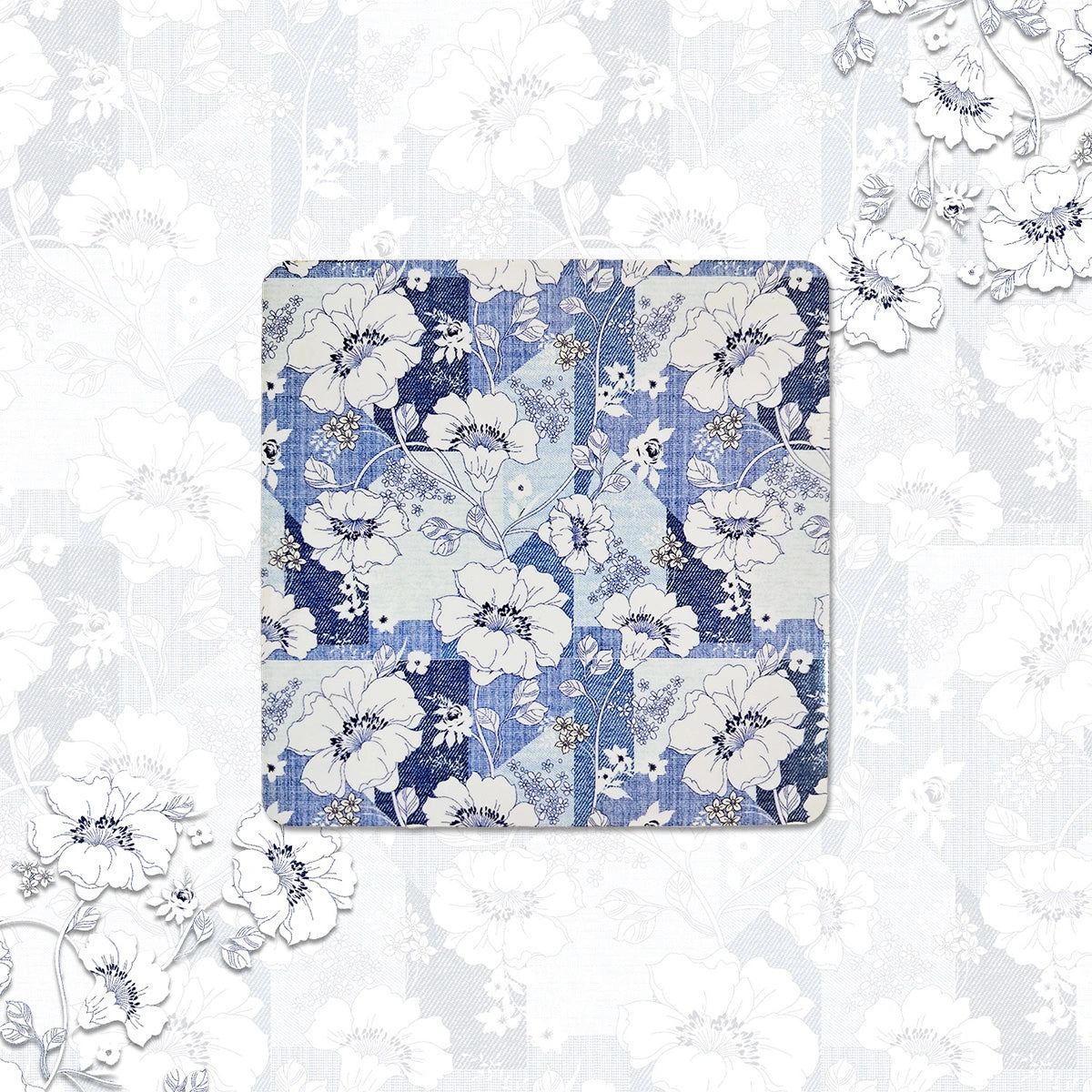 White Petal Splendor Coasters | Set of 4 with Stand