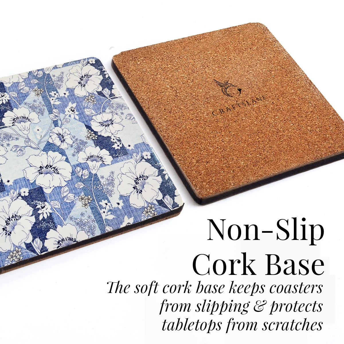 White Petal Splendor Coasters | Set of 4 with Stand