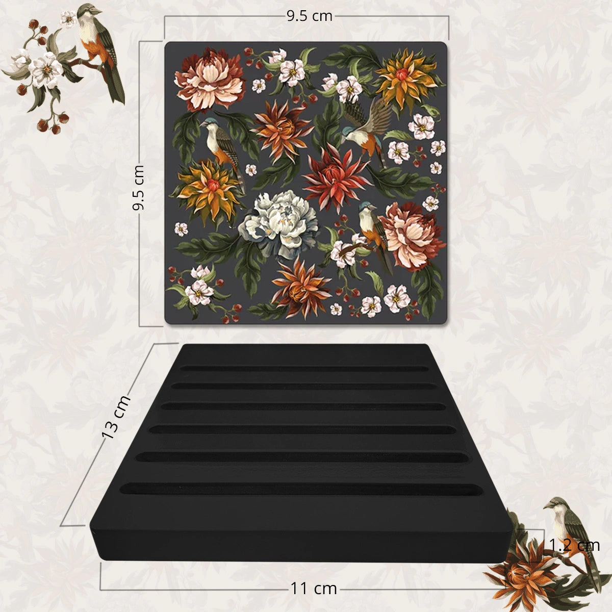 Autumn Flowers Coasters | Set of 6 with Stand