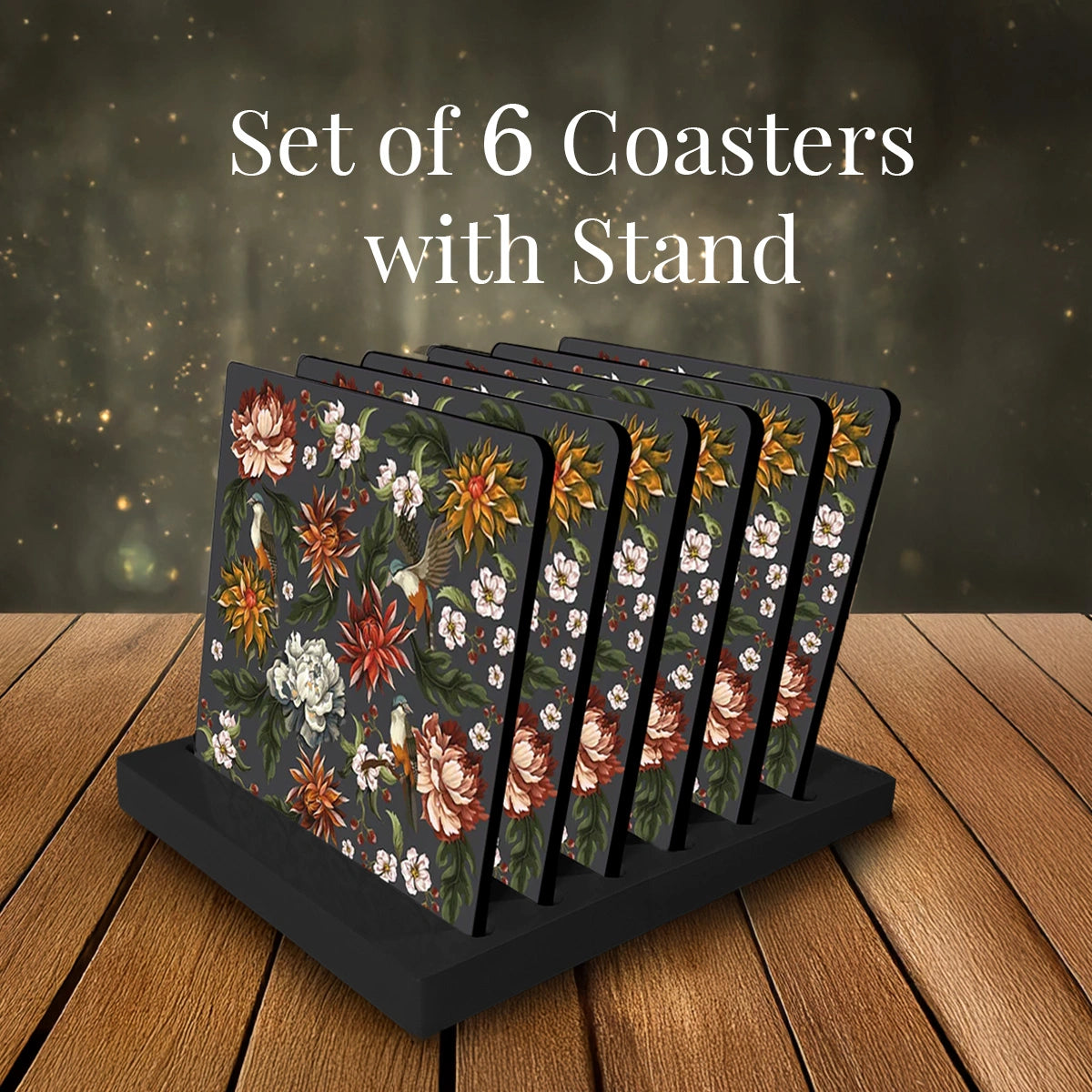 Autumn Flowers Coasters | Set of 6 with Stand