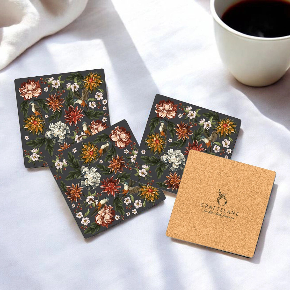 Autumn Flowers Coasters | Set of 6 with Stand