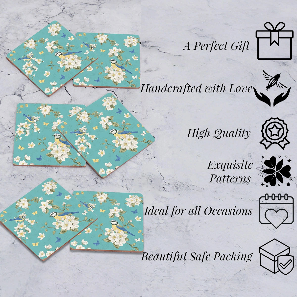 Birds in Paradise Coasters | Set of 6 with Stand