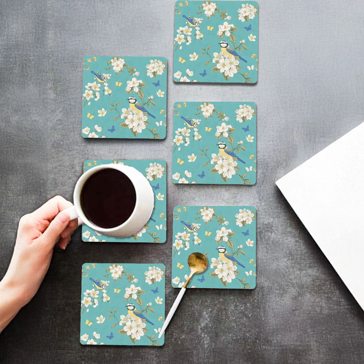 Birds in Paradise Coasters | Set of 6 with Stand