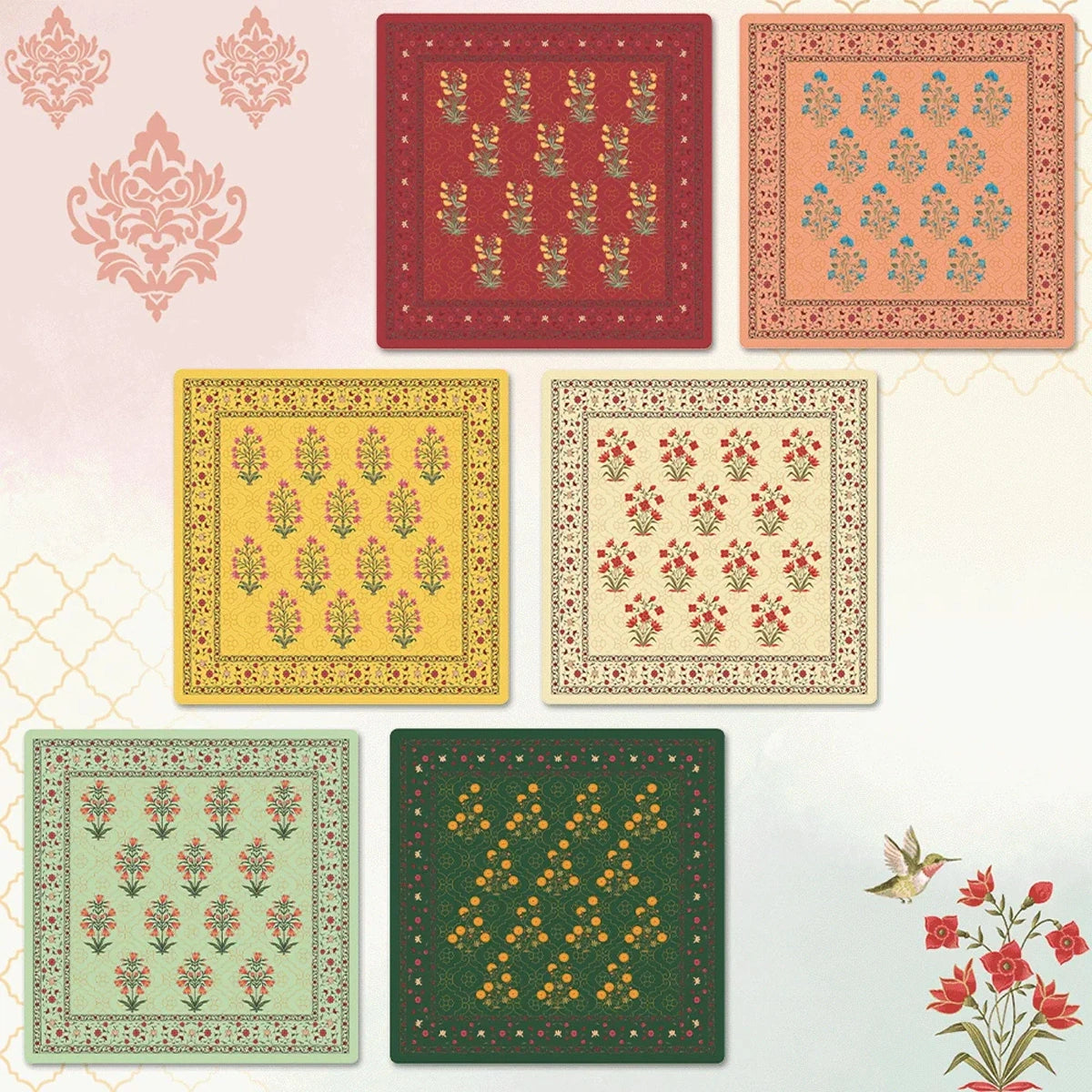 Mughal Flowers Coasters | Table Coaster Set of 6