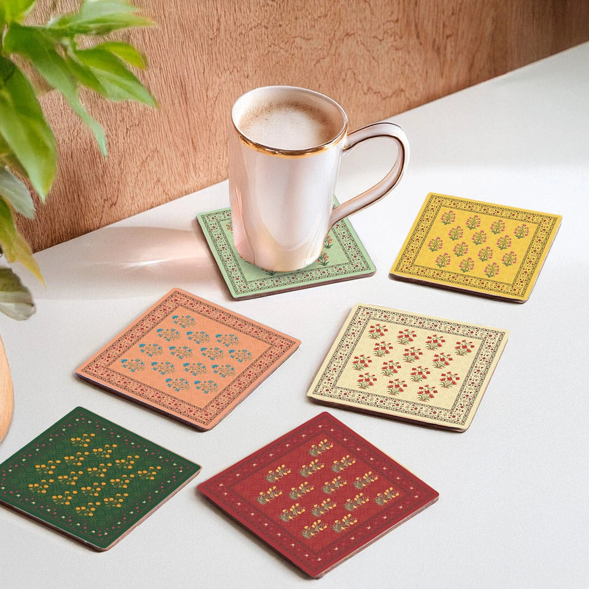 Mughal Flowers Coasters | Table Coaster Set of 6