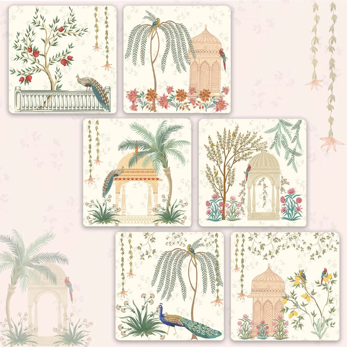 Mughal Gardens Coasters | Set of 6 with Stand