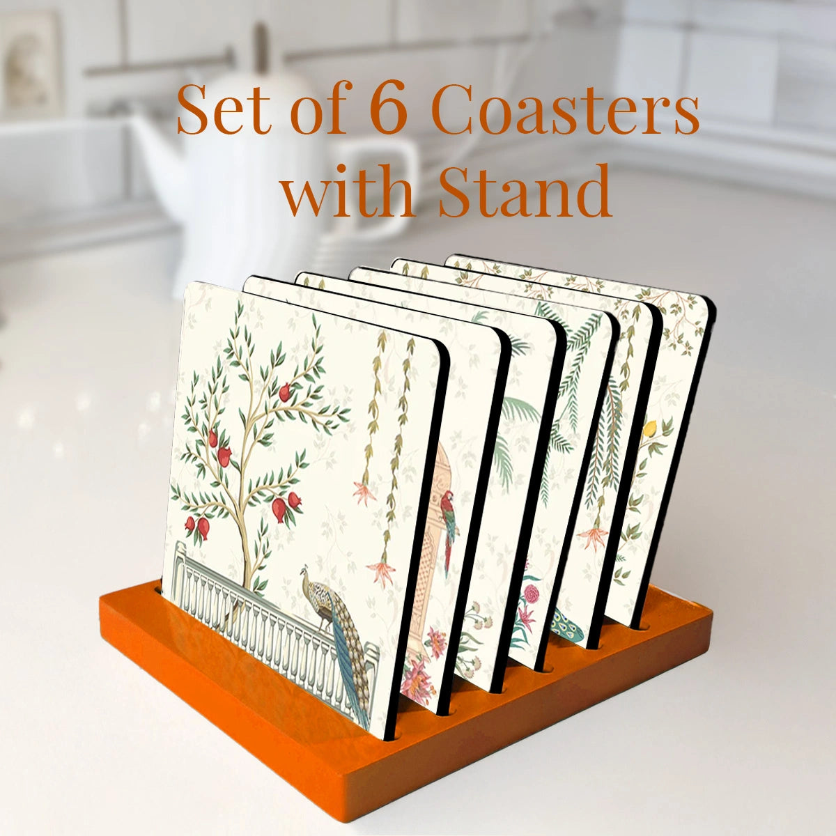 Mughal Gardens Coasters | Set of 6 with Stand