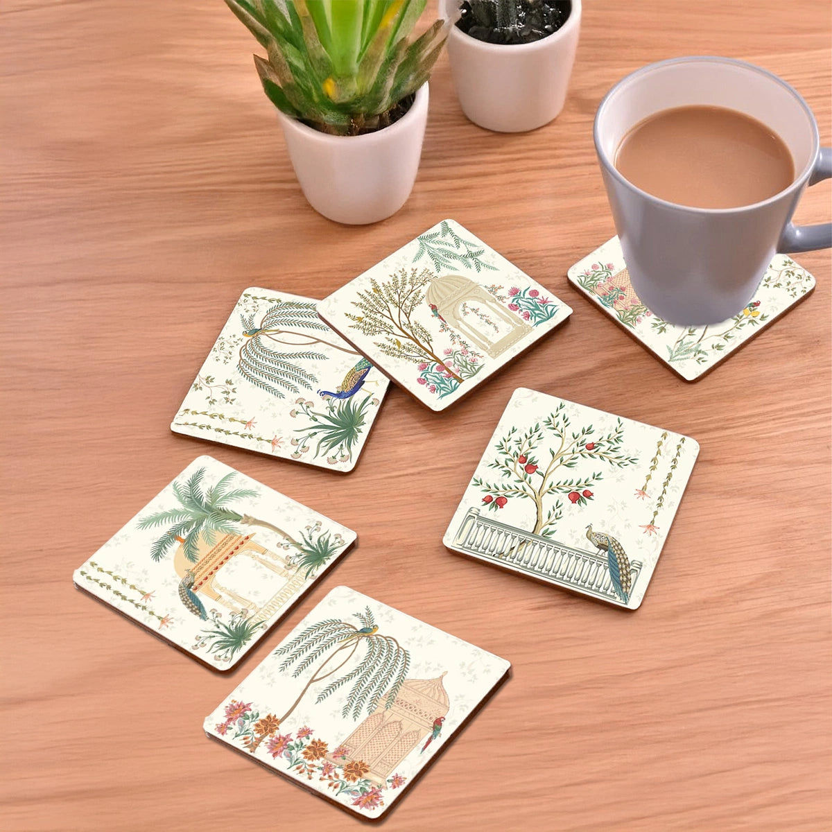 Mughal Gardens Coasters | Set of 6 with Stand