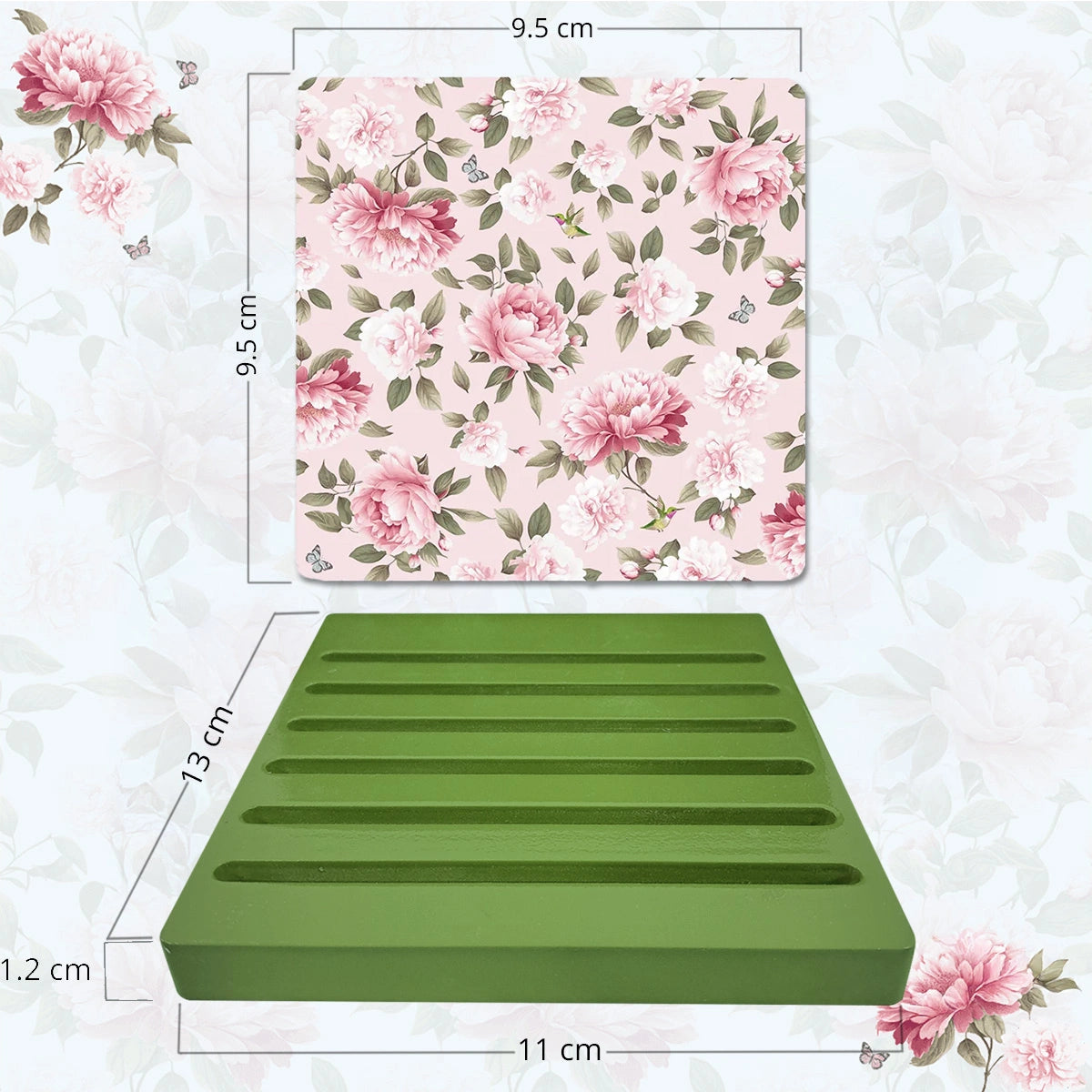 Pink Peonies Coasters | Set of 6 with Stand