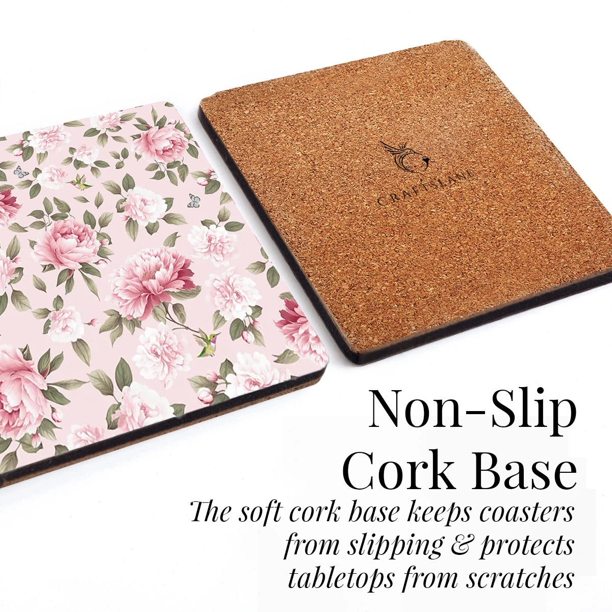 Pink Peonies Coasters | Set of 6 with Stand