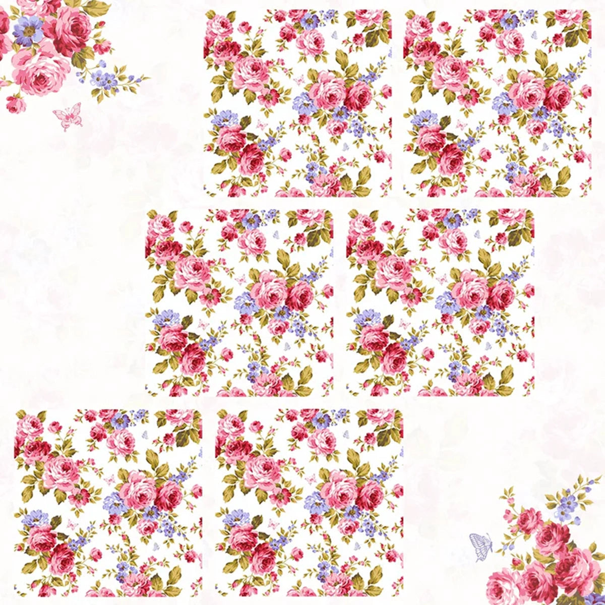 Pink Roses & Purple Forget me Nots Coasters | Set of 6 with Stand