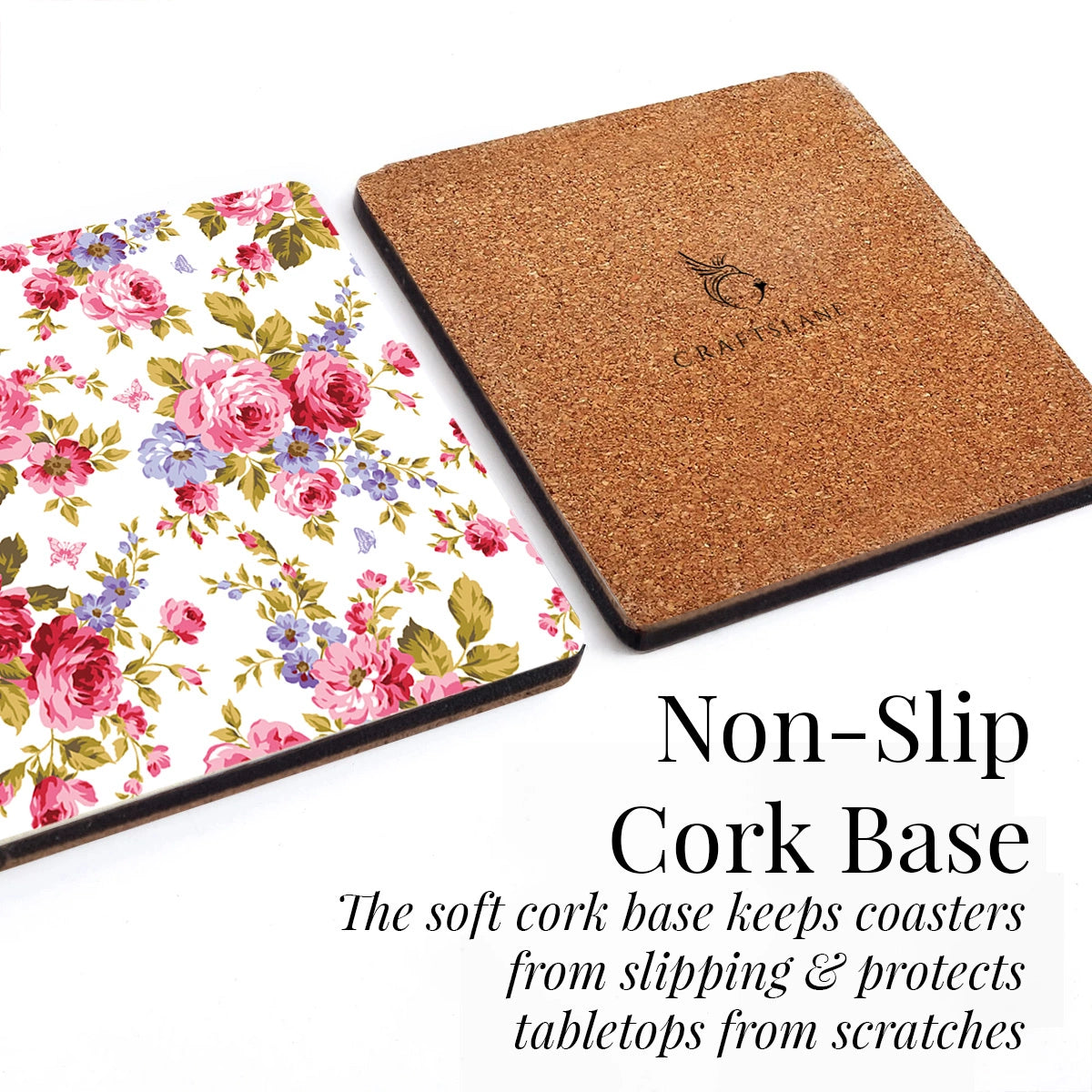 Pink Roses & Purple Forget me Nots Coasters | Set of 6 with Stand