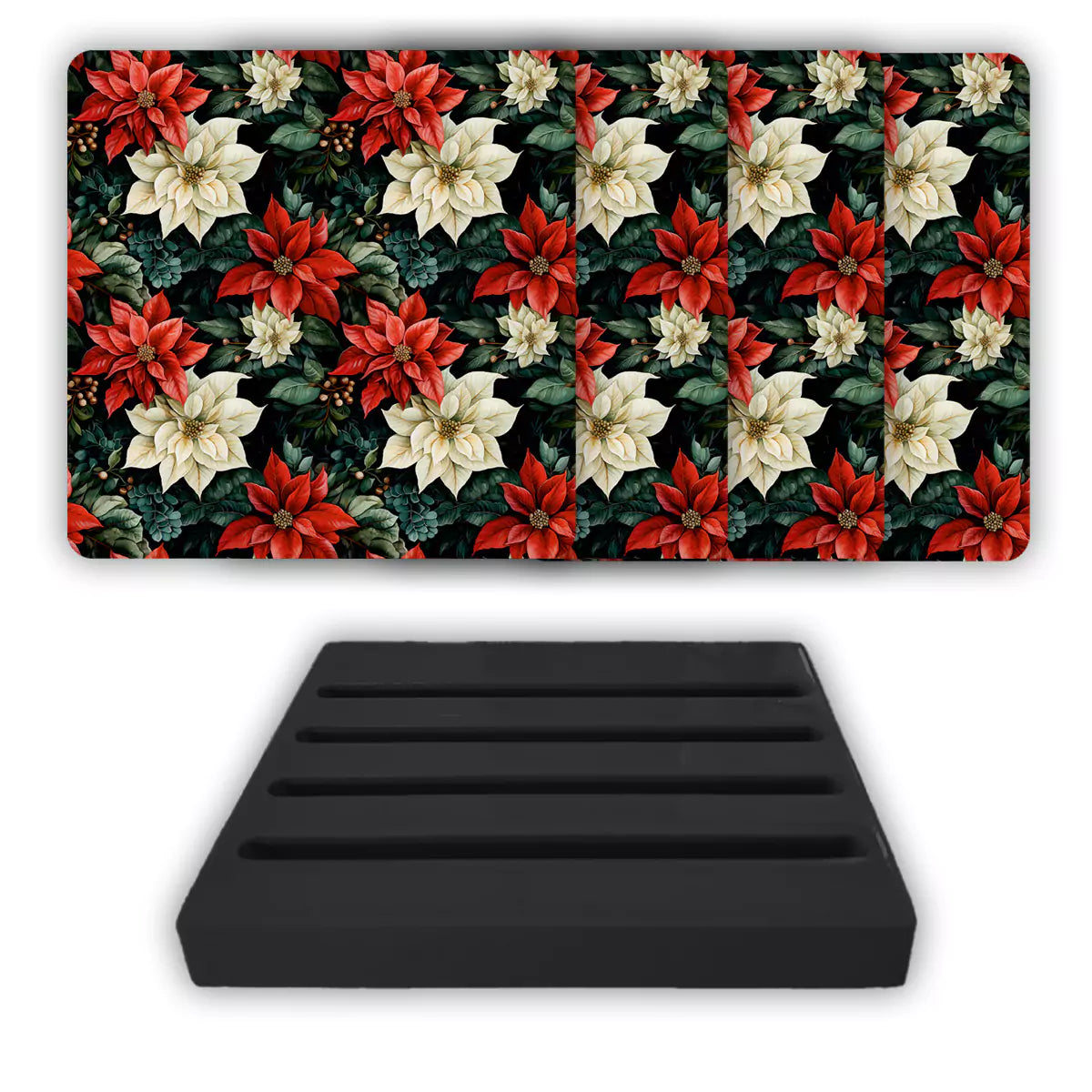 Christmas Poinsettias Coasters Set of 4 with Stand