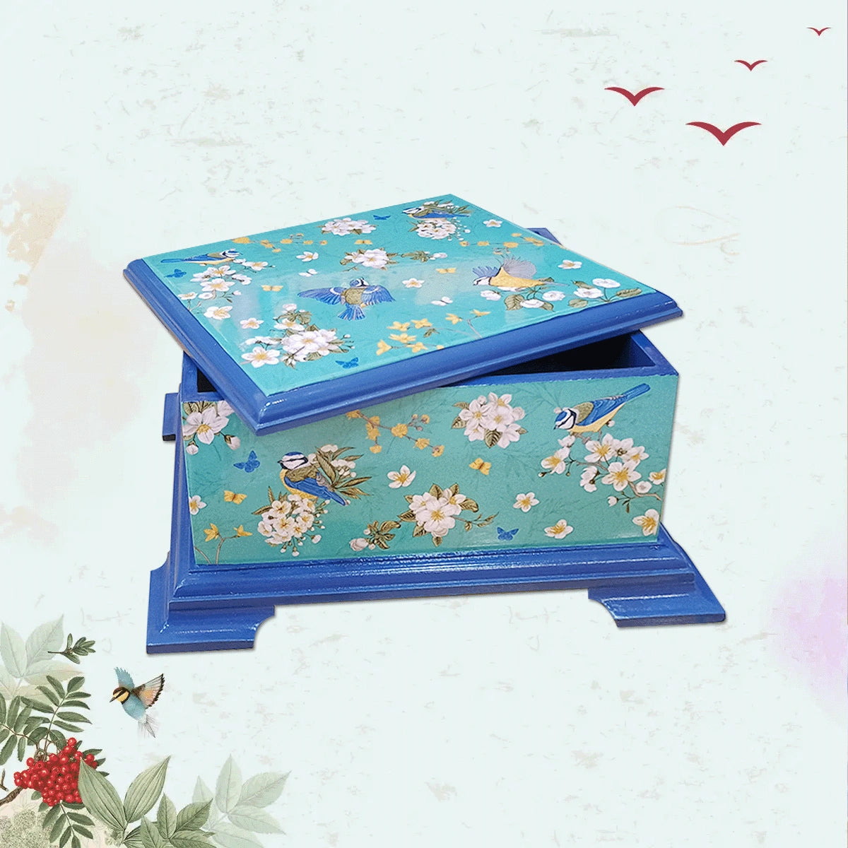 Birds in Paradise Tea Chest with 4 Partitions