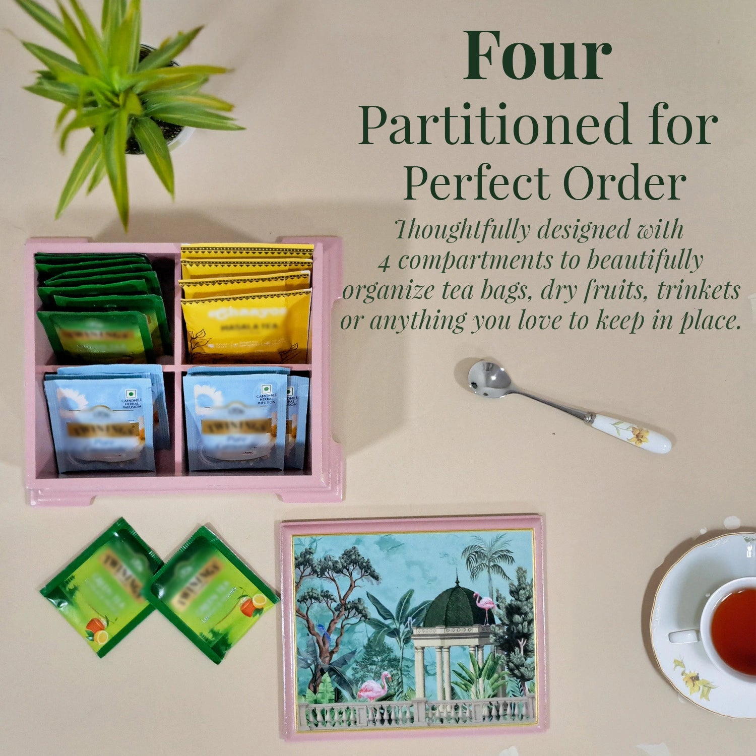 Flamingo Whispers Tea Chest with 4 Partitions