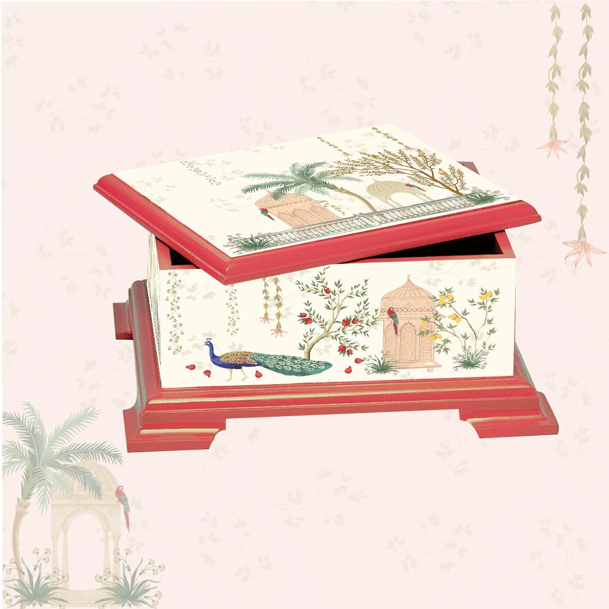 Mughal Gardens Tea Chest with 4 Partitions