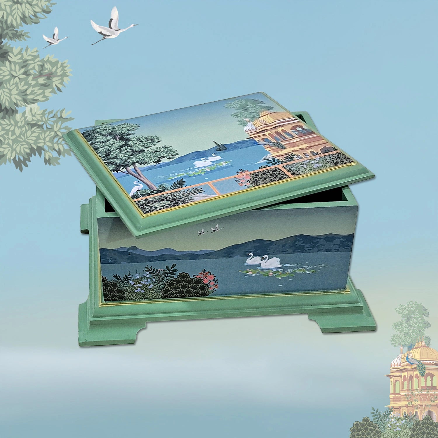 Swan Serenade Tea Chest with 4 Partitions