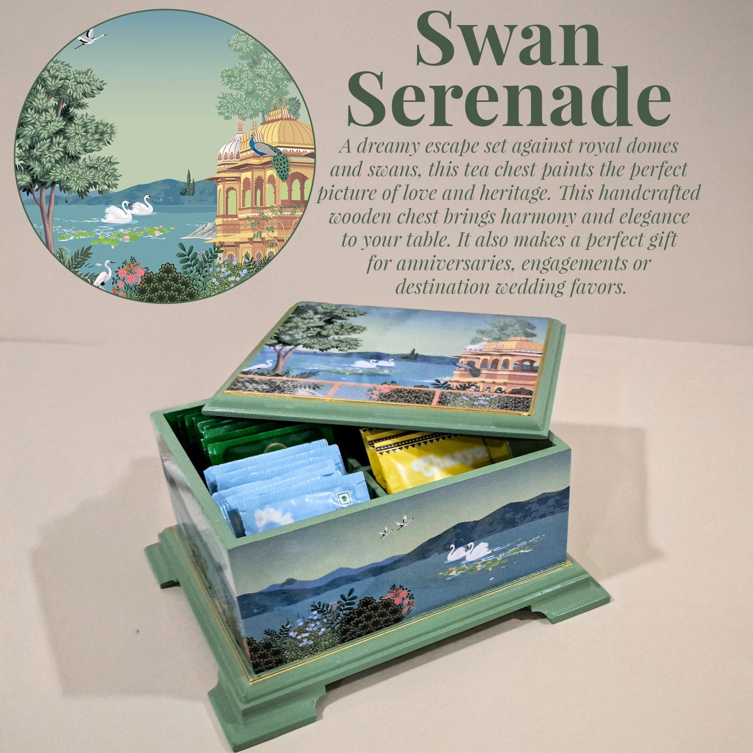 Swan Serenade Tea Chest with 4 Partitions