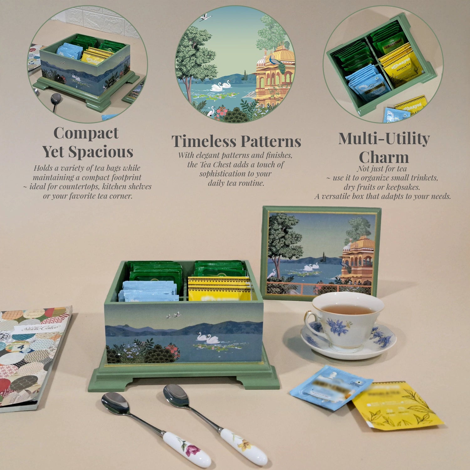 Swan Serenade Tea Chest with 4 Partitions