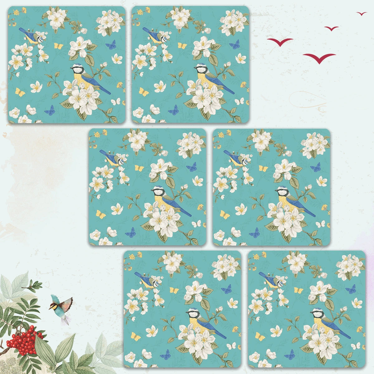Birds in Paradise Coasters | Set of 6 with Stand