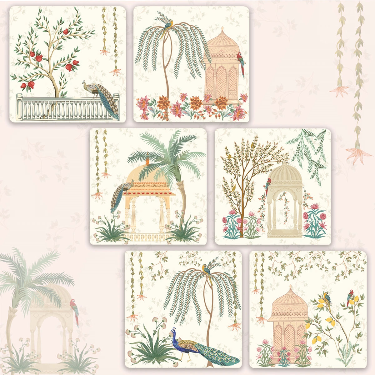 Mughal Gardens Coasters | Set of 6 with Stand