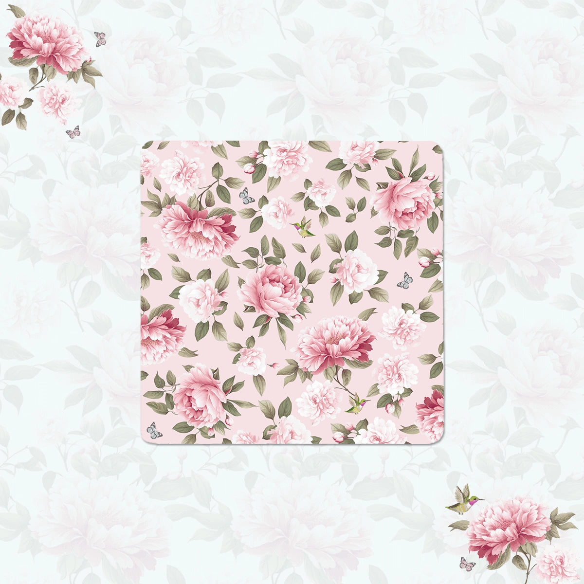 Pink Peonies Coasters | Set of 6 with Stand