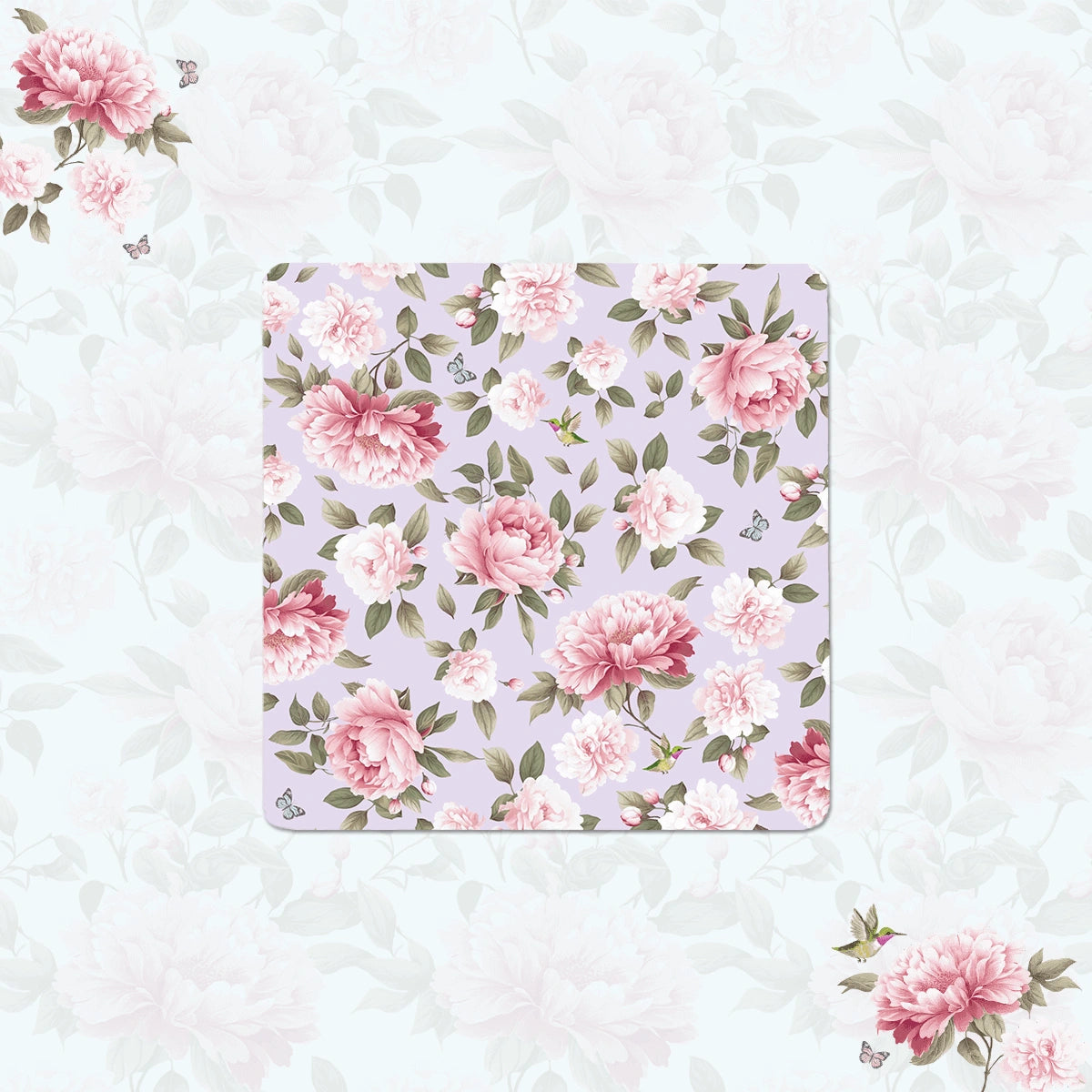 Pink Peonies Coasters | Set of 6 with Stand