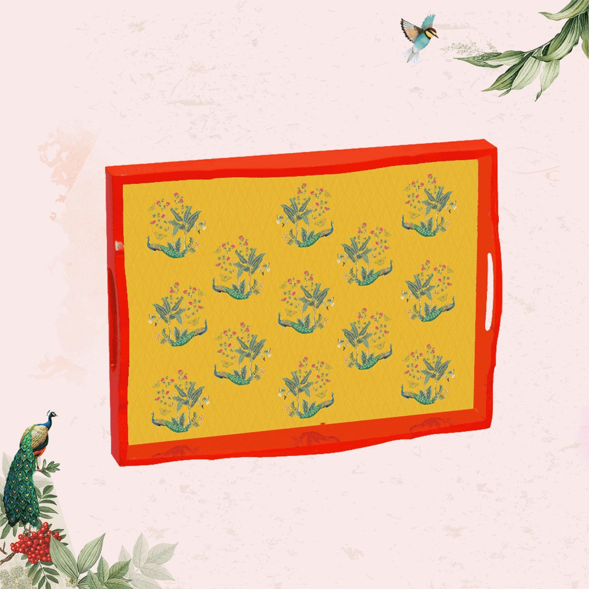 Elegant Luxe Handcrafted Dancing in the Garden Wooden Serving Trays 18x13 Inch