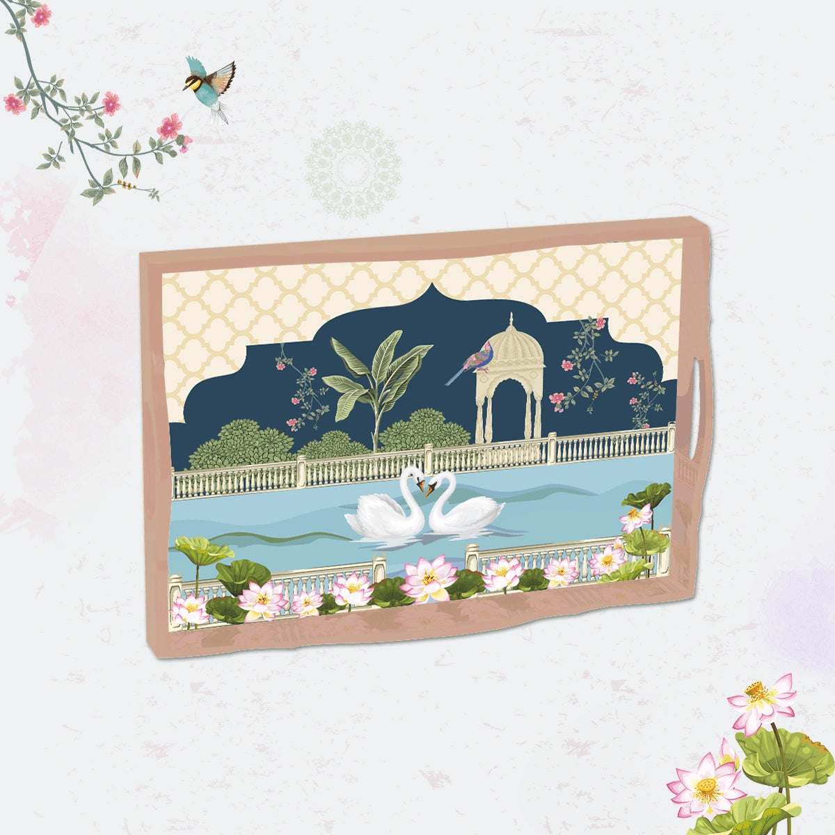 Elegant Luxe Handcrafted Hans Mahal Wooden Serving Trays 18x13 Inch