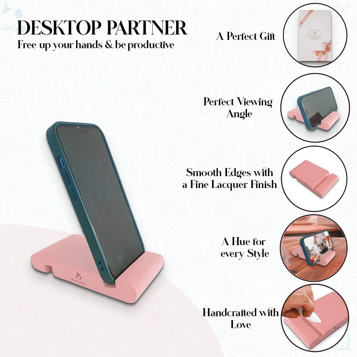 Baby Pink Colorful Handcrafted Wooden Desktop Mobile Stands